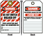 Danger Do Not Switch Breaker Off Tag