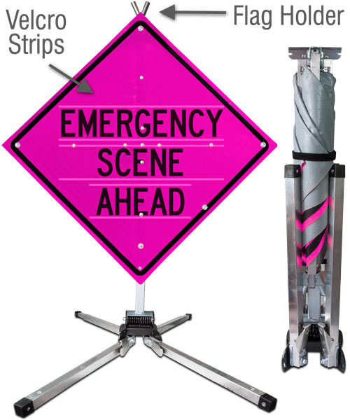 Emergency Scene Ahead All-in-One Sign and Stand