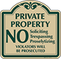 Green Border & Text – No Soliciting Trespassing Or Proselytizing Sign