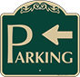 Green Background – Parking Area Sign (Left Arrow)