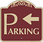 Burgundy Background – Parking Area Sign (Left Arrow)