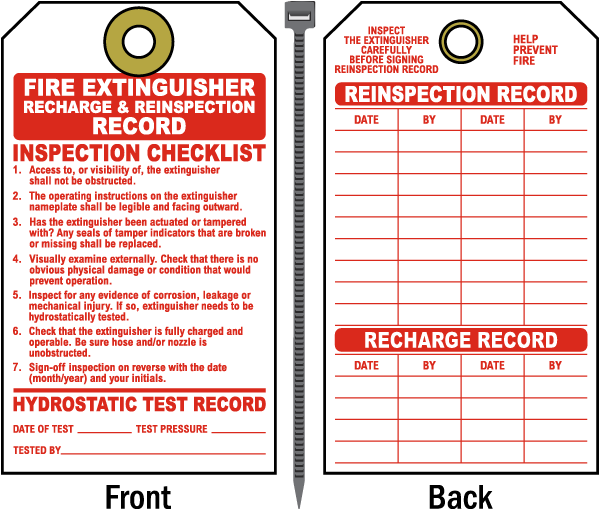 Fire Extinguisher Recharge & Reinspection with Checklist Tag