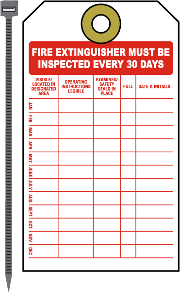 Fire Extinguisher Must Be Inspected Every 30 Days Tag