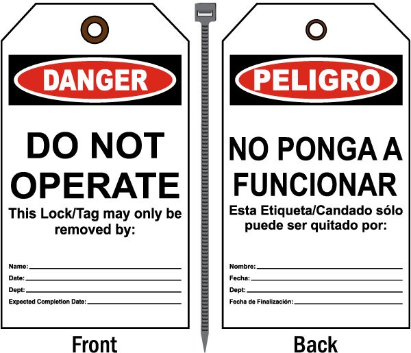Bilingual Danger Do Not Operate Tag