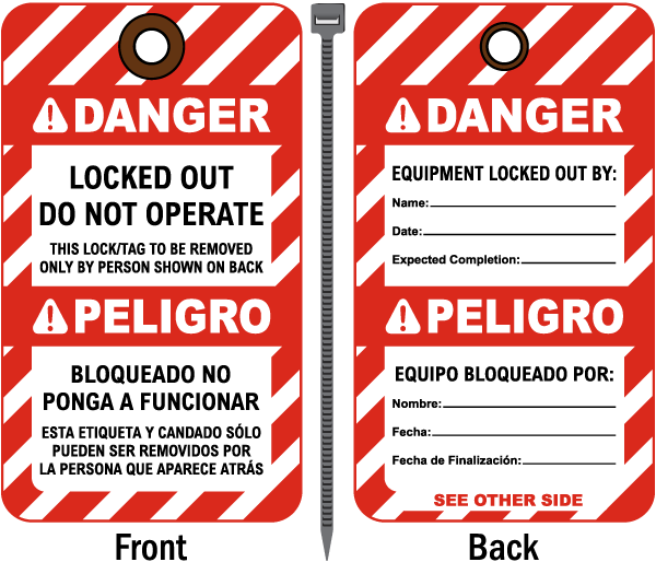Bilingual Locked Out Do Not Operate Tag