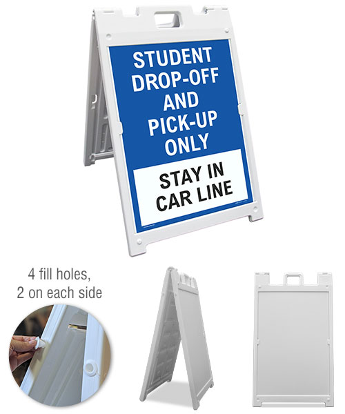Student Drop-Off or Pick Up Only Stay In Car Line Sandwich Board Sign