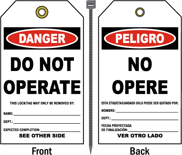 Bilingual Danger Do Not Operate Tag