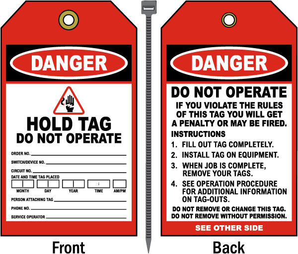 Danger Hold Tag Do Not Operate Tag