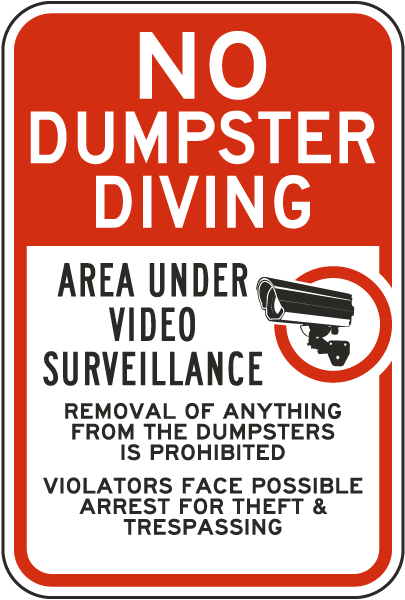 No Dumpster Diving Sign