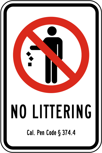 California No Littering Sign