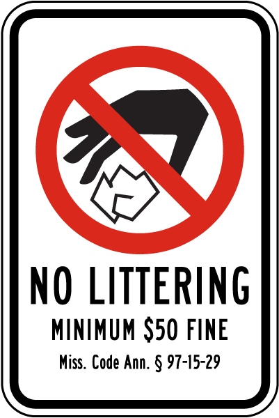 Mississippi No Littering Sign
