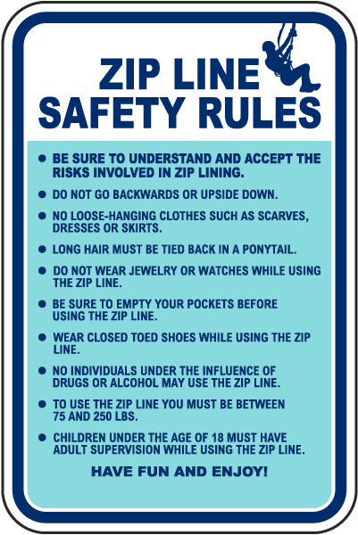 Zip Line Safety Rules Sign