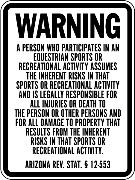 Arizona Equine Liability Sign