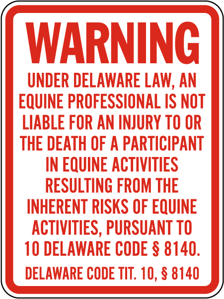Delaware Equine Liability Sign