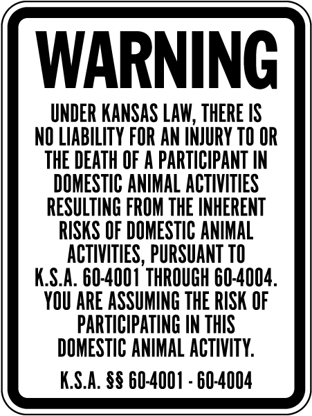 Kansas Equine Liability Sign