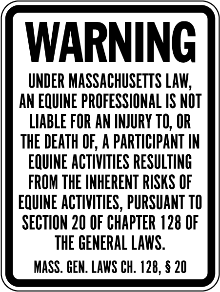 Massachusetts Equine Liability Sign