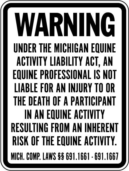 Michigan Equine Liability Sign