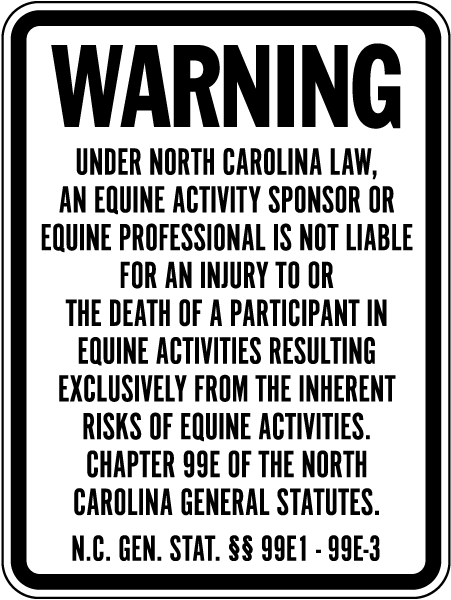 North Carolina Equine Liability Sign