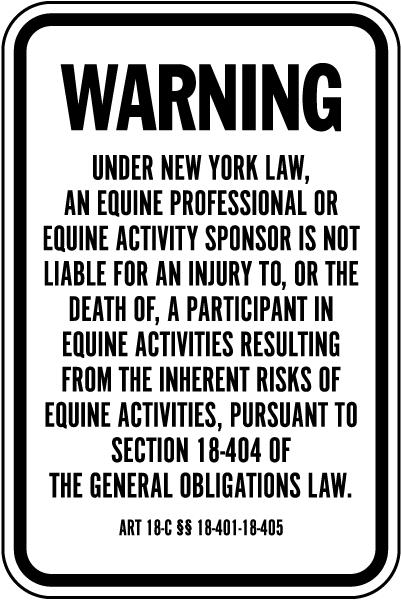 New York Equine Liability Sign
