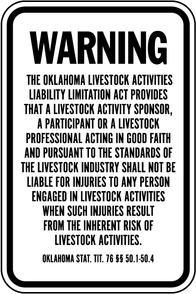 Oklahoma Equine Liability Sign