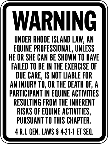 Rhode Island Equine Liability Sign