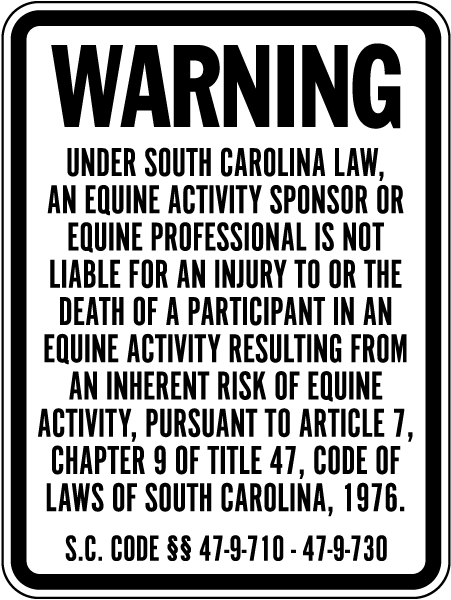 South Carolina Equine Liability Sign