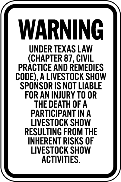 Texas Livestock Liability Sign