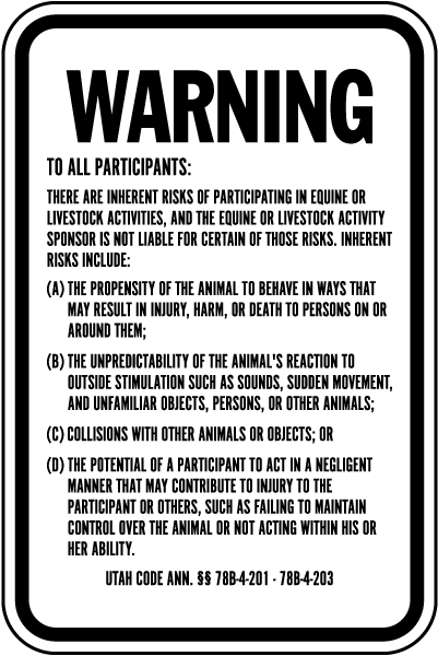 Utah Equine Liability Sign