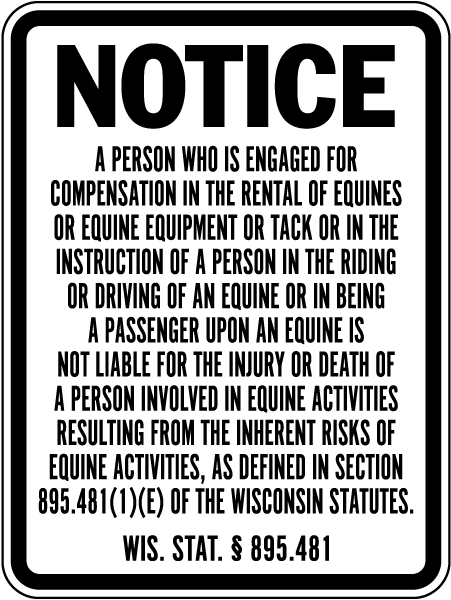 Wisconsin Equine Liability Sign