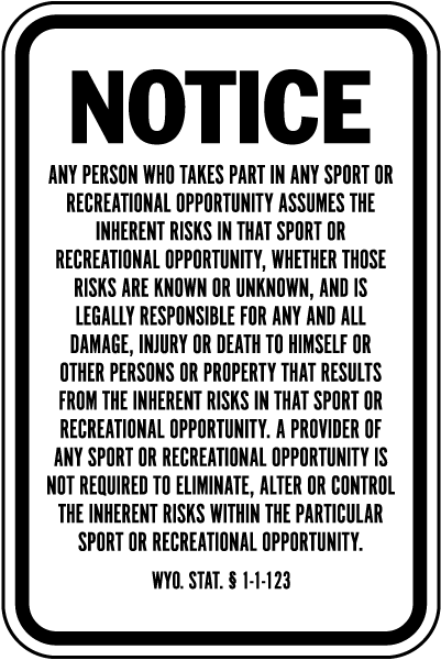 Wyoming Equine Liability Sign