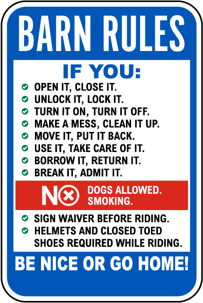 Horse Barn Rules Sign