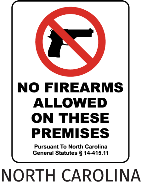North Carolina No Firearms Sign