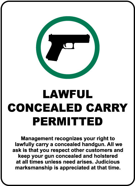 Lawful Concealed Carry Permitted Sign