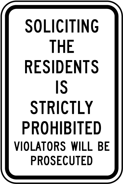 Soliciting Residents Prohibited Sign
