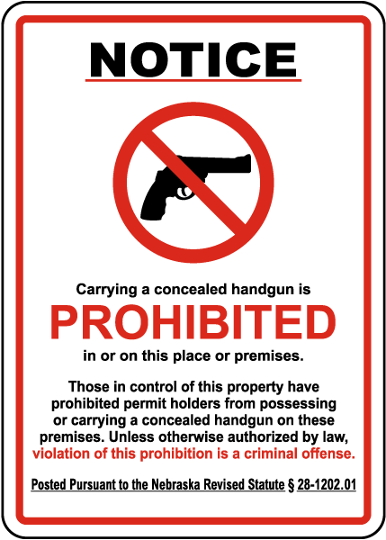 Nebraska Concealed Handgun Sign