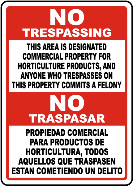 Bilingual Florida Designated Horticulture Property No Trespassing Sign