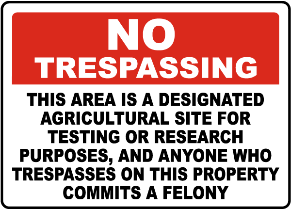 Florida Designated Agricultural Site for Testing or Research Sign
