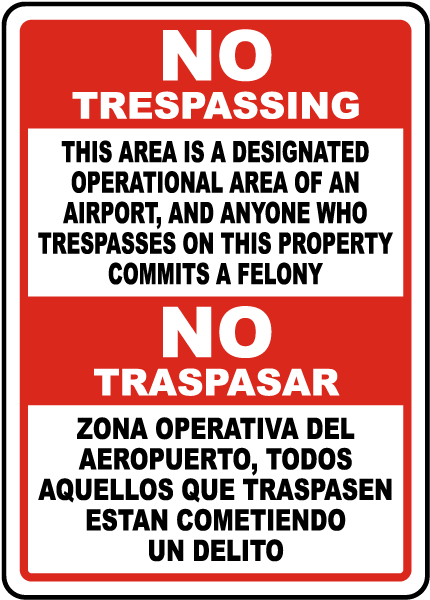 Bilingual Florida Airport No Trespassing Sign
