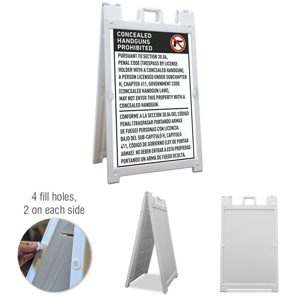 Texas 30.06 Bilingual No Concealed Carry Sandwich Board Sign