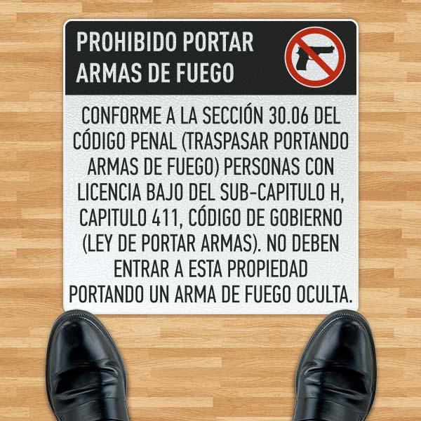 Texas 30.06 Spanish No Concealed Carry Floor Sign