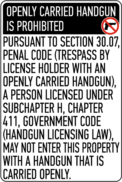Texas 30.07 No Open Carry Sign