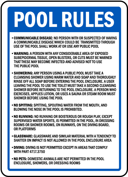 Minnesota Pool Rules Sign