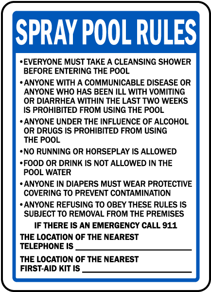 Washington Spray Pool Rules Phone Location Sign