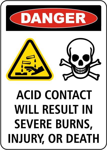 Danger Acid Contact Causes Severe Injury Sign