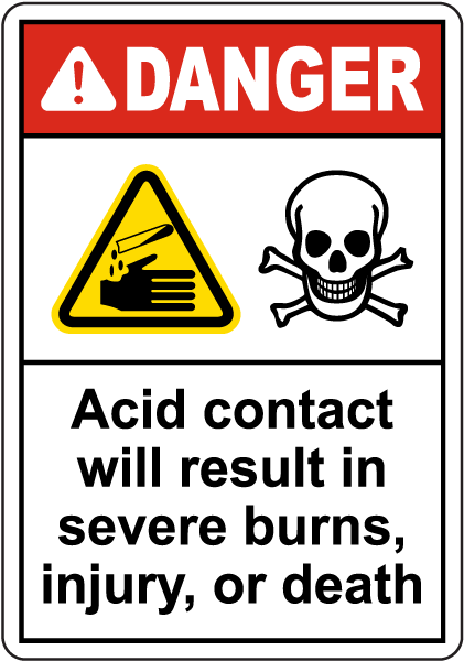 Danger Acid Contact Will Cause Severe Injury Sign