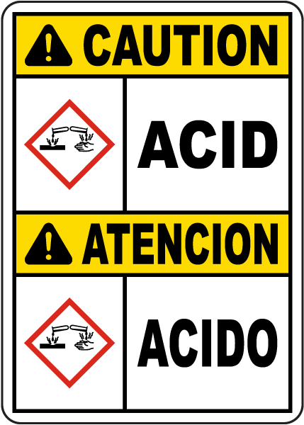 Bilingual Caution Acid Sign