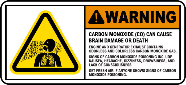 Warning Carbon Monoxide Can Cause Brain Damage Label