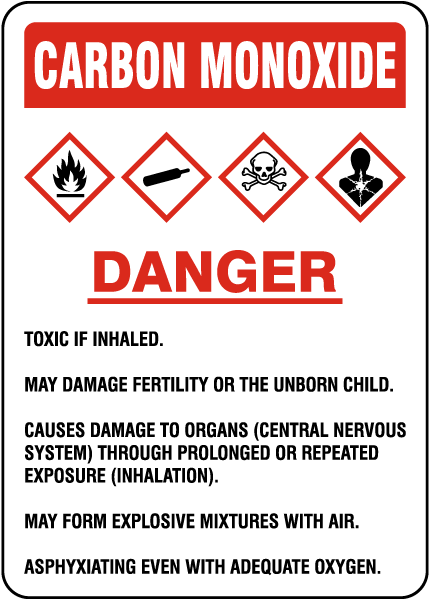 Carbon Monoxide Danger Toxic If Inhaled Sign