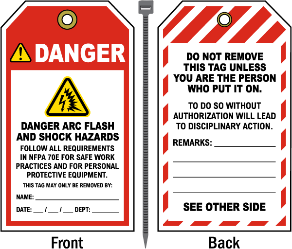 Arc Flash and Shock Hazards Tag
