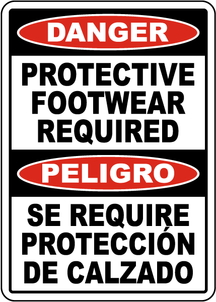 Bilingual Protective Footwear Required Sign